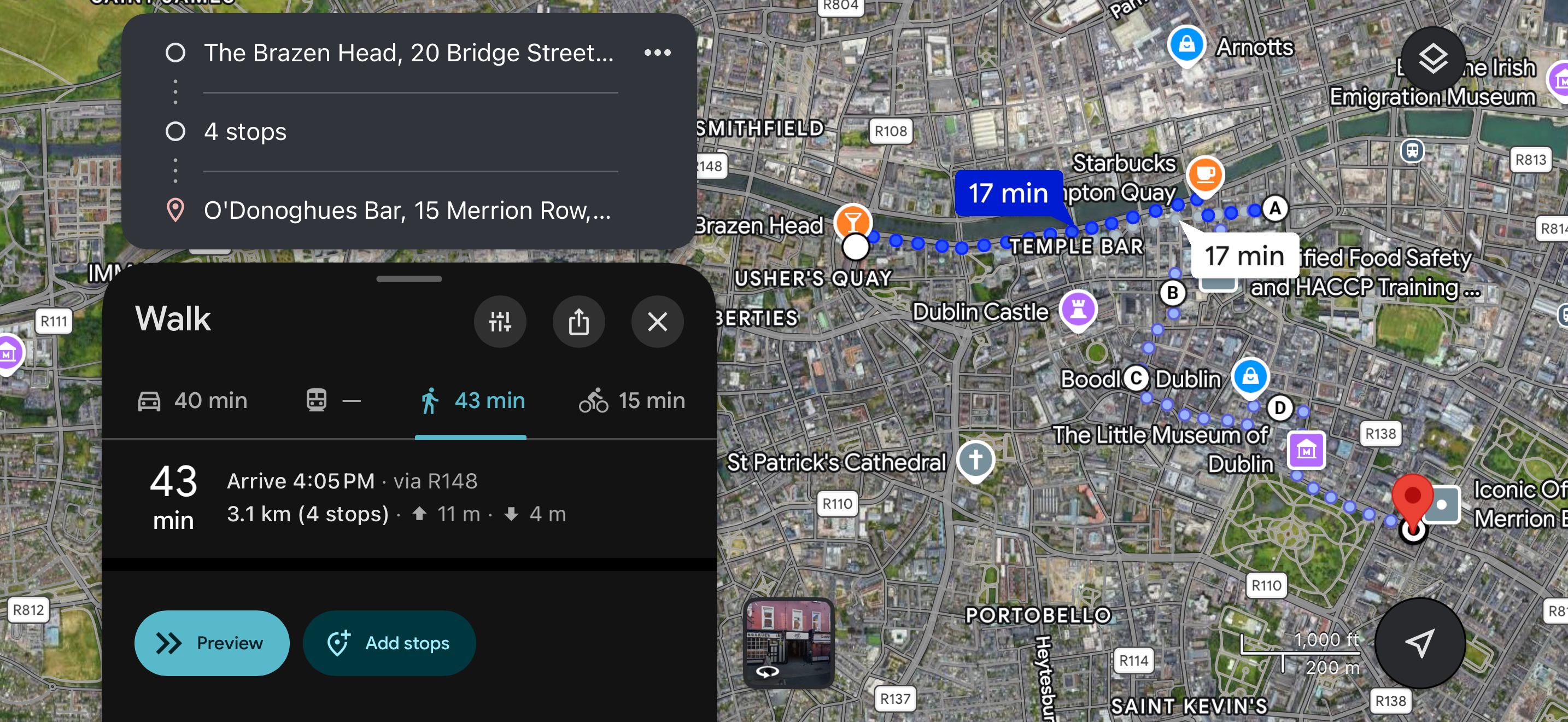 Google Maps Route in Dublin
