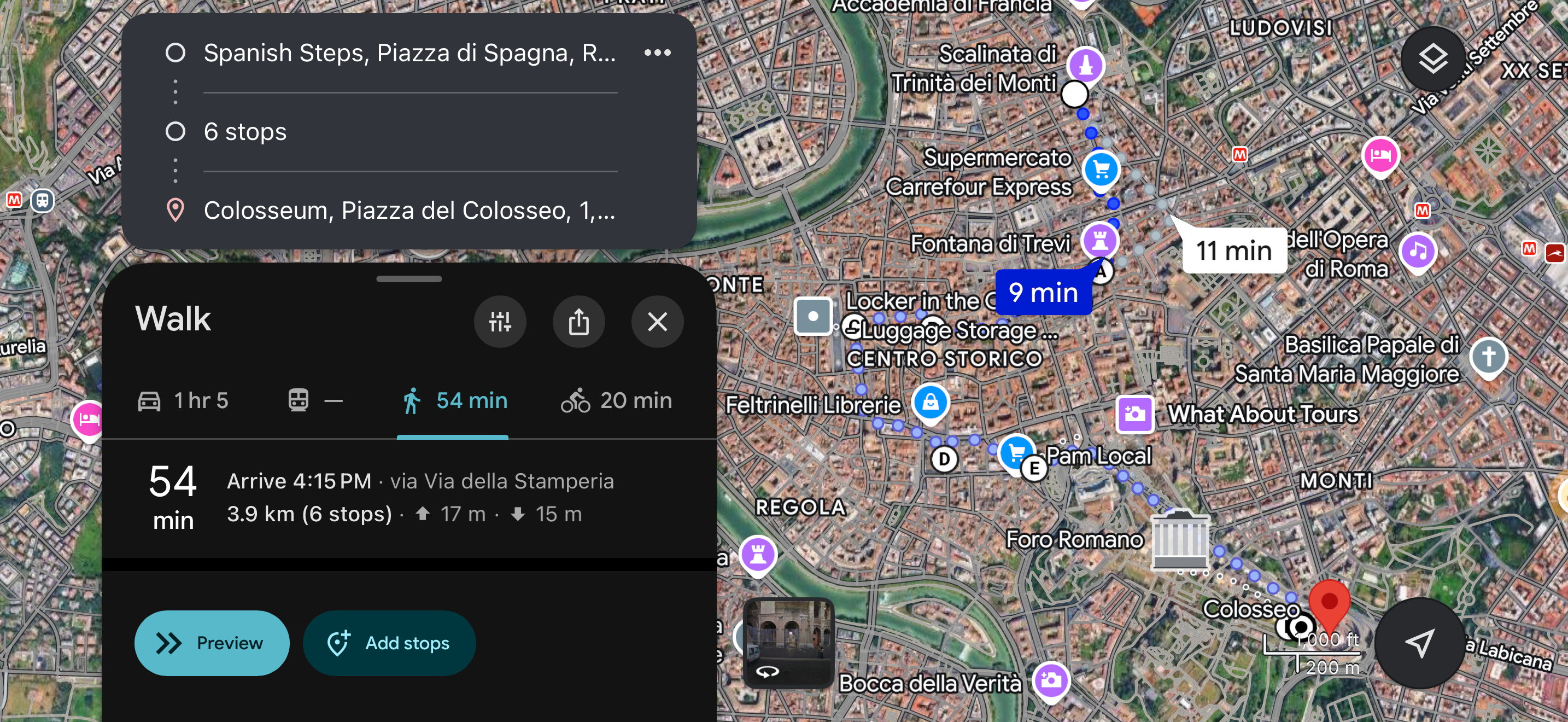 Itinéraire Google Maps à Rome